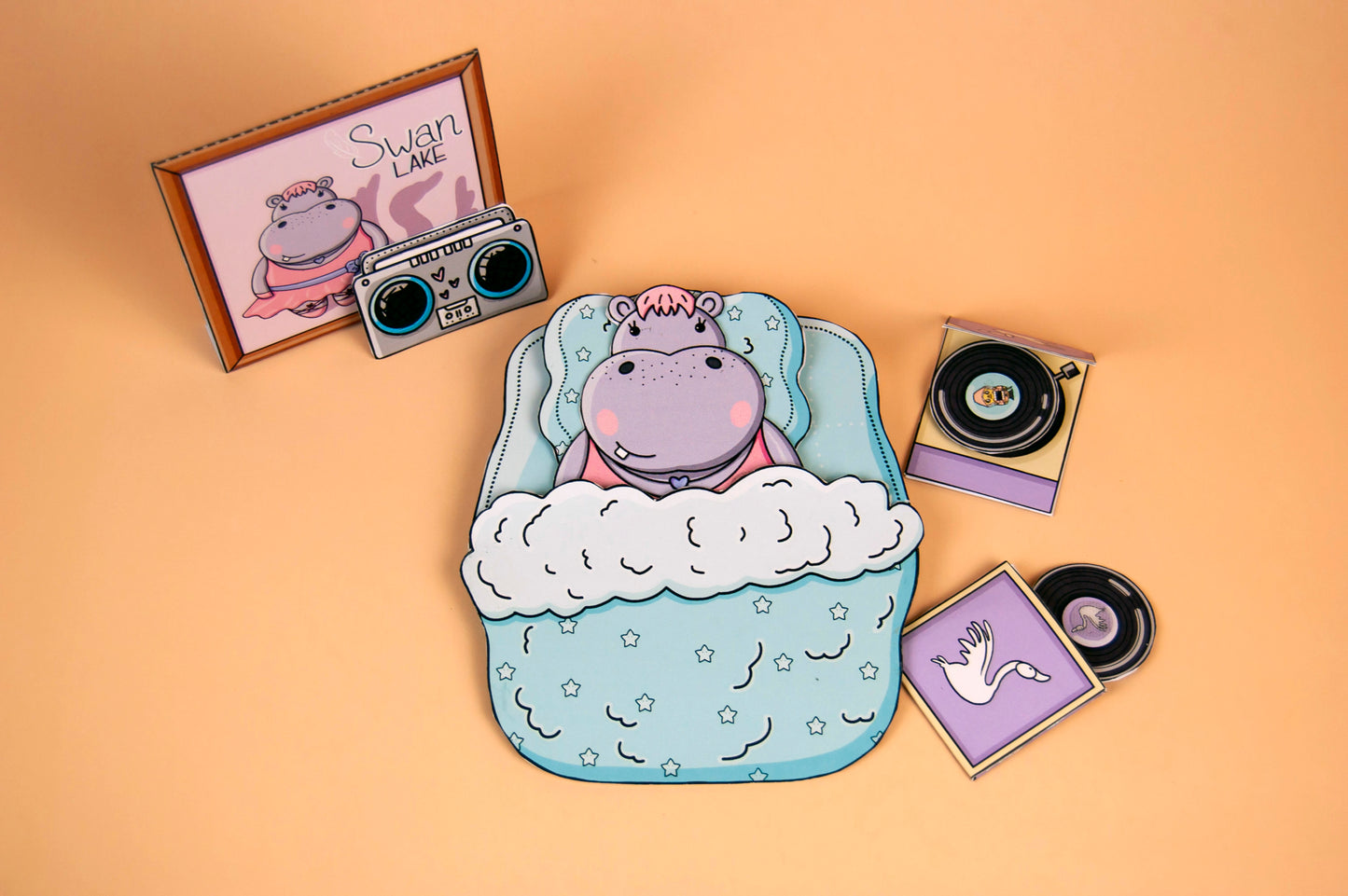 Printable Roxy the Hippo Ballerina Playset – DIY Paper Doll House, Ballet Dress-Up Kit, Digital Download