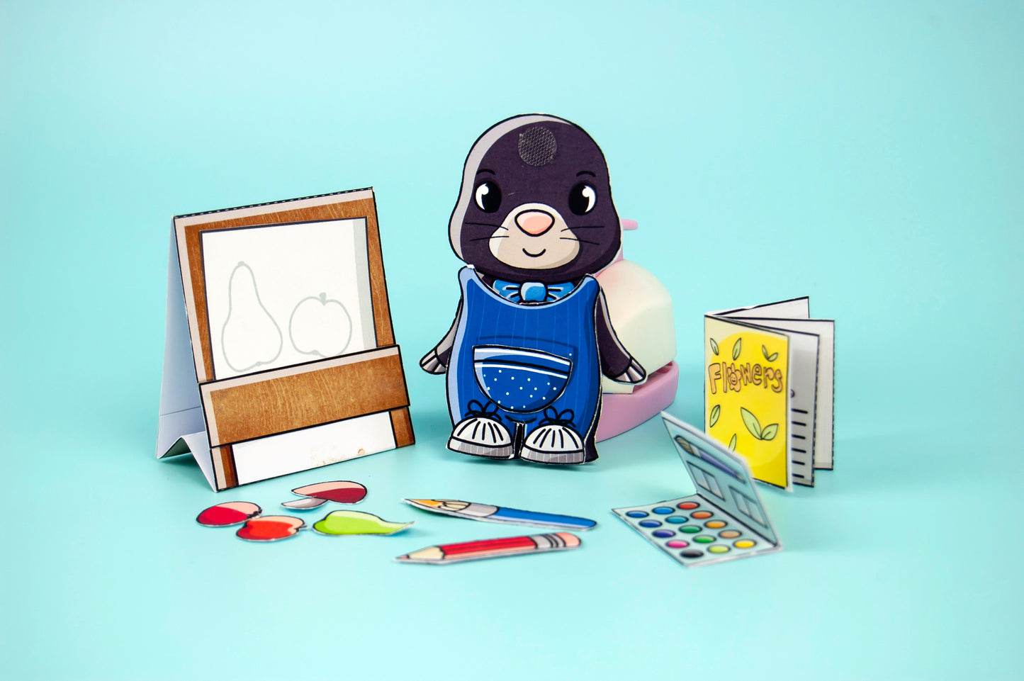 Printable Mole Craft Kit, Leo and accessories for the game - DIY Template for Kids, Digital Download