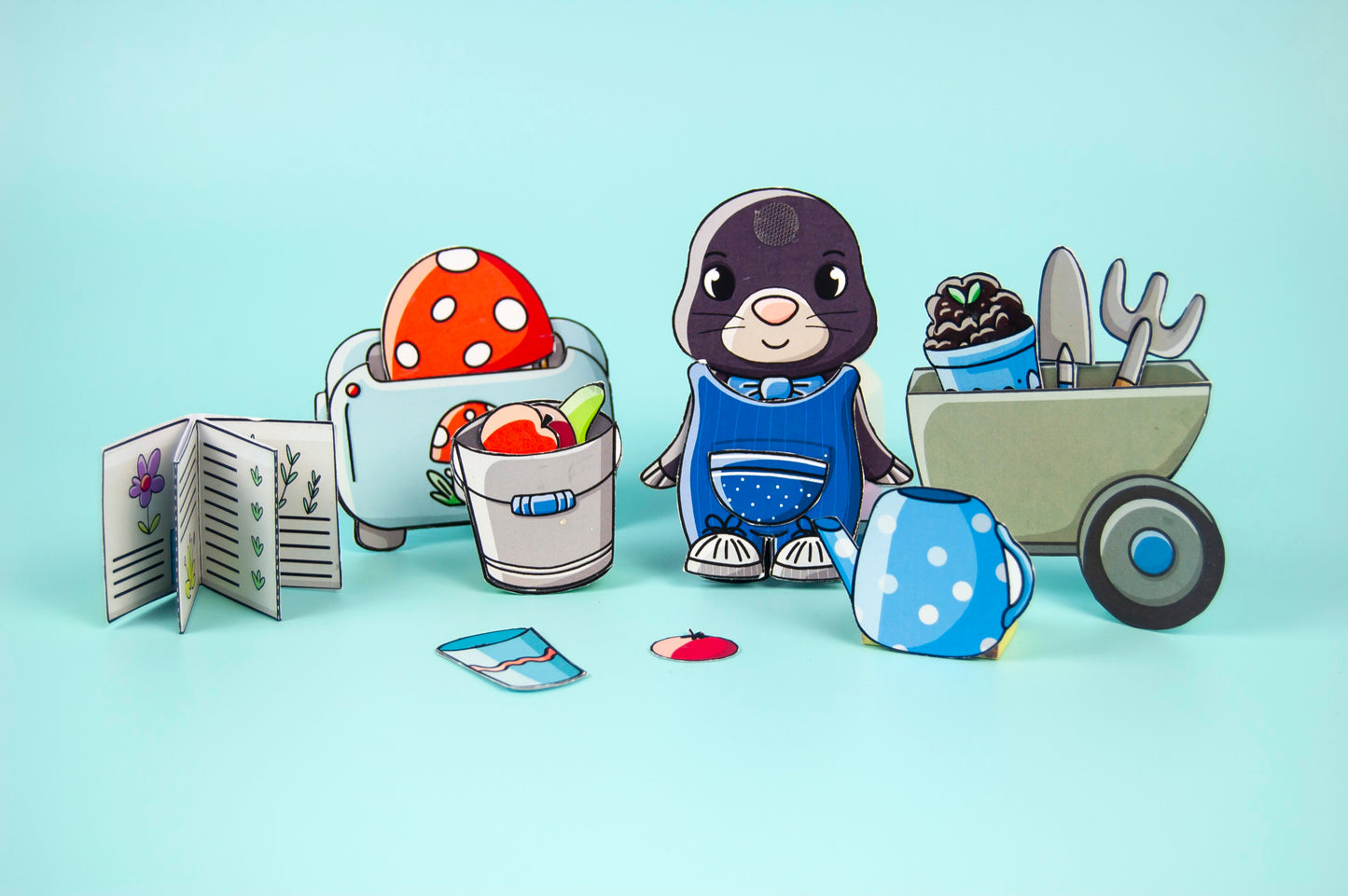 Printable Mole Craft Kit, Leo and accessories for the game - DIY Template for Kids, Digital Download