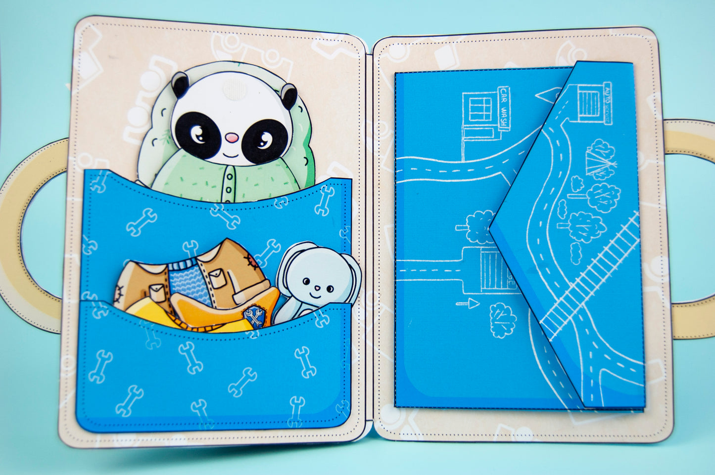 Printable Panda Garage Craft Kit - DIY Paper Doll Template for Kids, Creative Play, Digital Download
