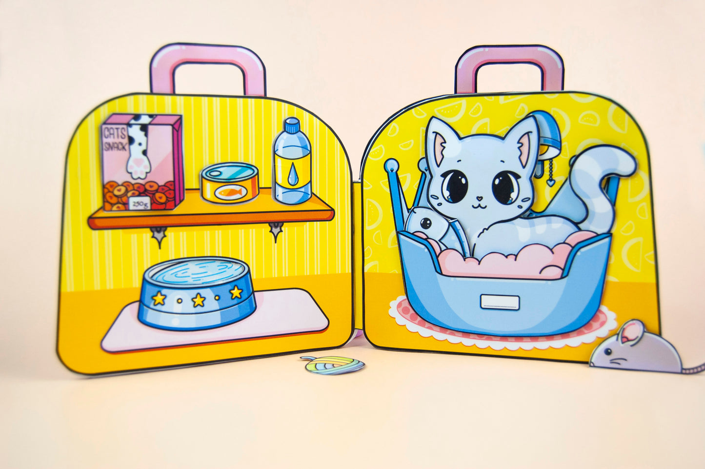 Printable Lucy the Cat’s Cozy Backpack House - DIY Paper Doll Playset, Interactive Kit for Kids, Digital Download
