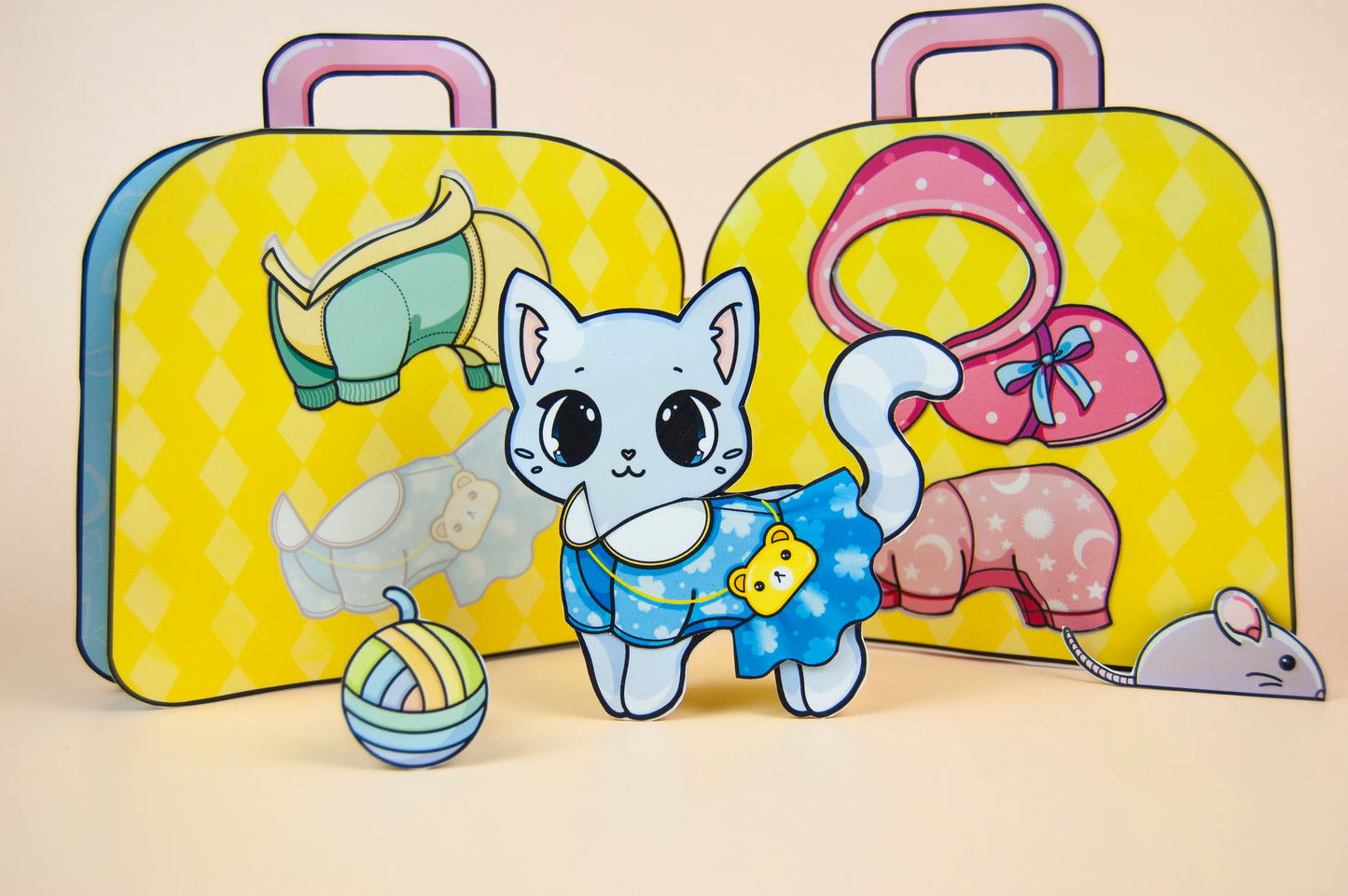 Printable Lucy the Cat’s Cozy Backpack House - DIY Paper Doll Playset, Interactive Kit for Kids, Digital Download