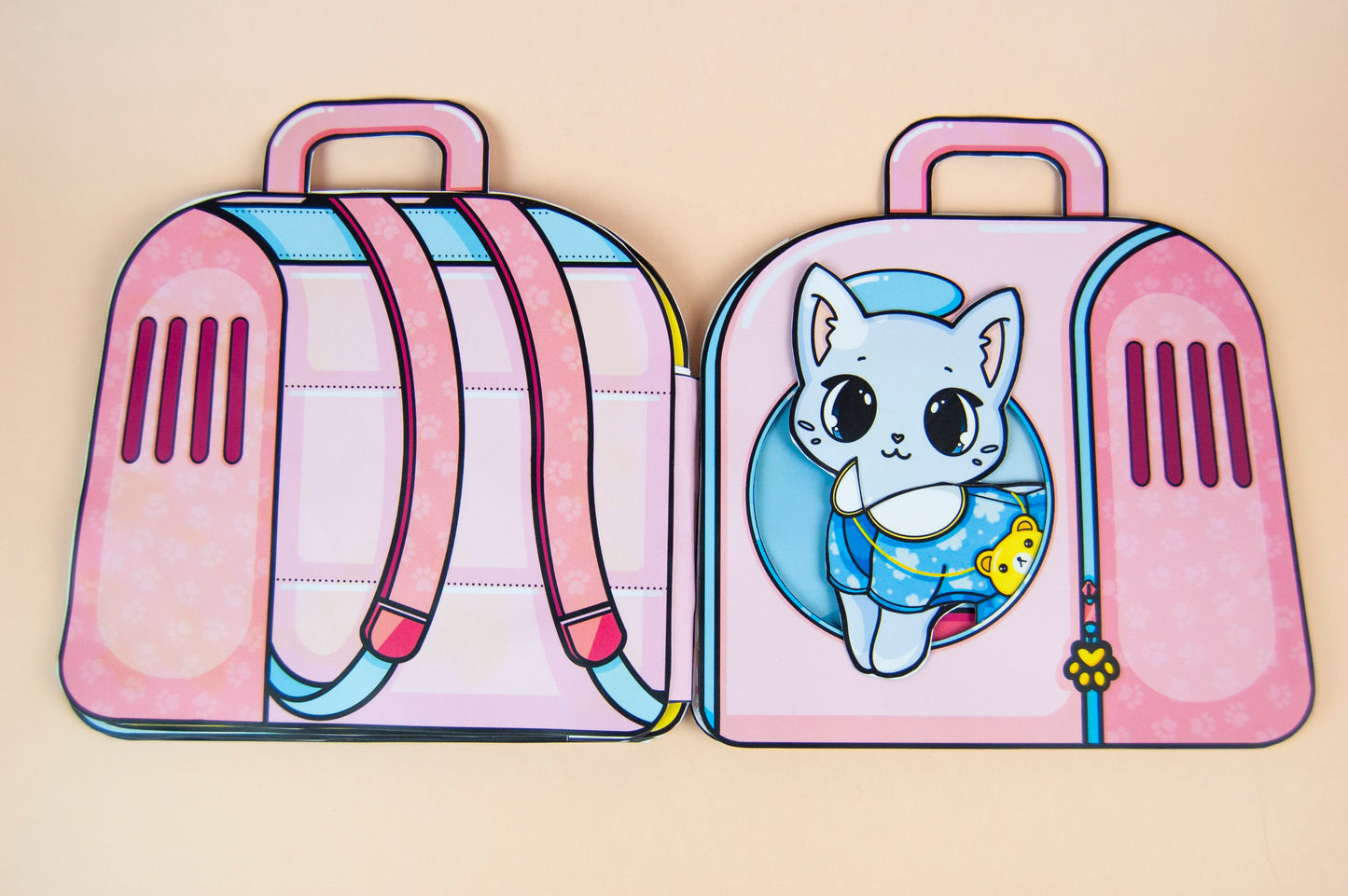 Printable Lucy the Cat’s Cozy Backpack House - DIY Paper Doll Playset, Interactive Kit for Kids, Digital Download