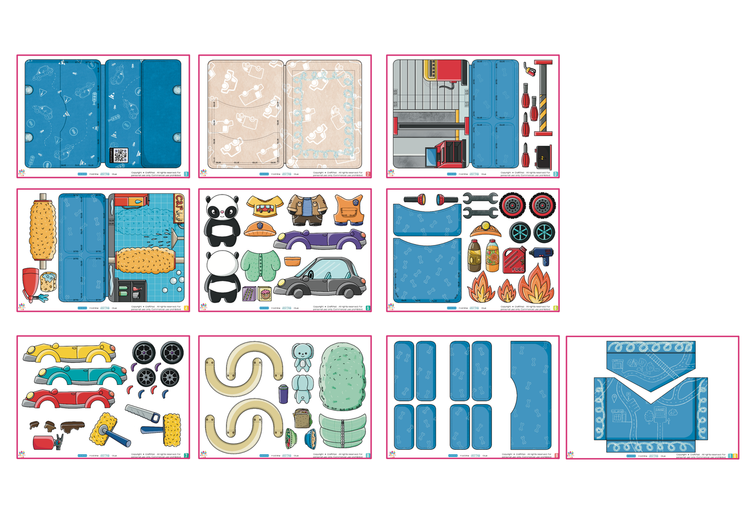 Printable Panda Garage Craft Kit - DIY Paper Doll Template for Kids, Creative Play, Digital Download