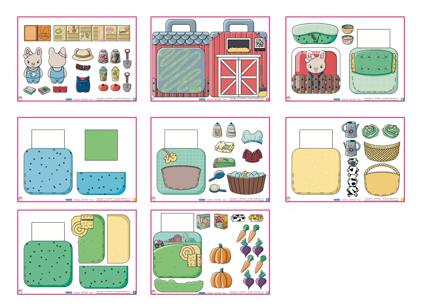 Printable Bunny Farm Craft Kit – DIY Paper Doll Book for Kids, Mimi the Bunny’s Farm Adventure, Digital Download