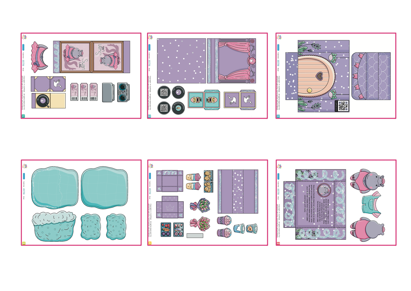 Printable Roxy the Hippo Ballerina Playset – DIY Paper Doll House, Ballet Dress-Up Kit, Digital Download